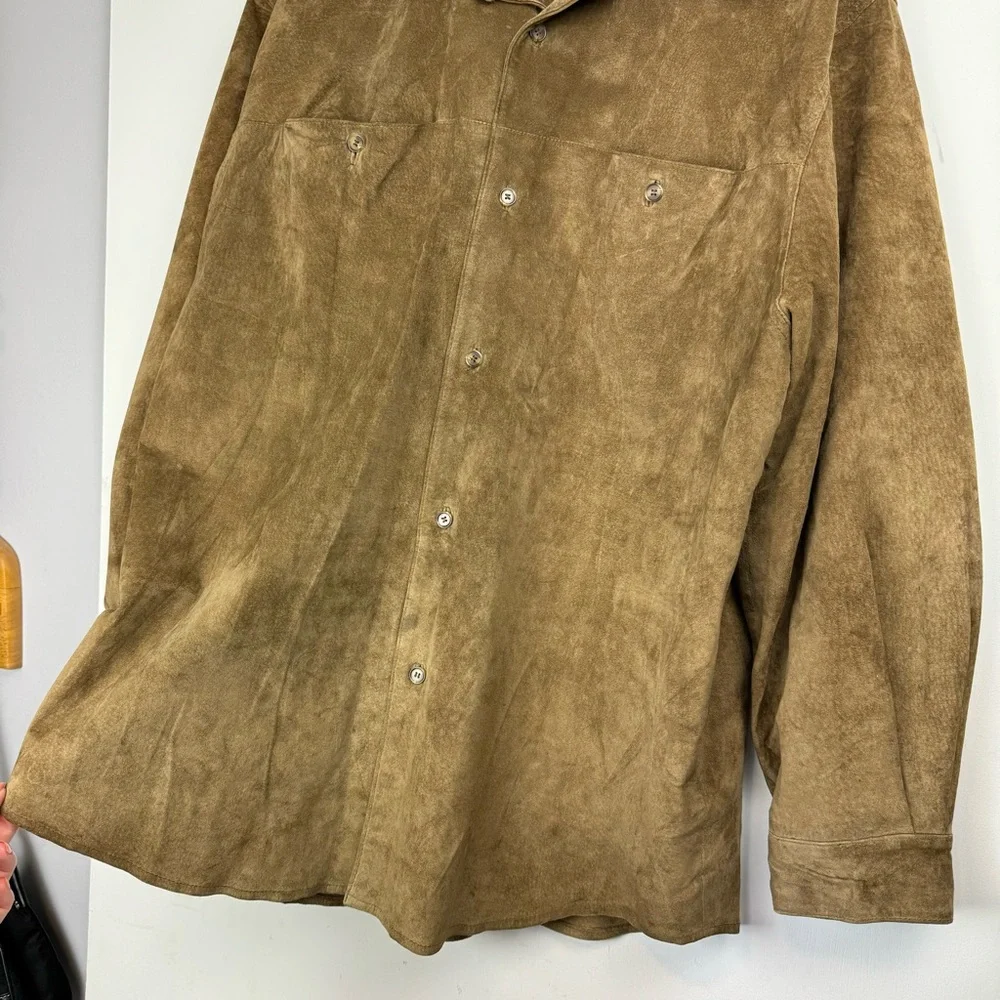 Mark Shale Mens Suede Leather Jacket Coat Sz Large Tan Button Down